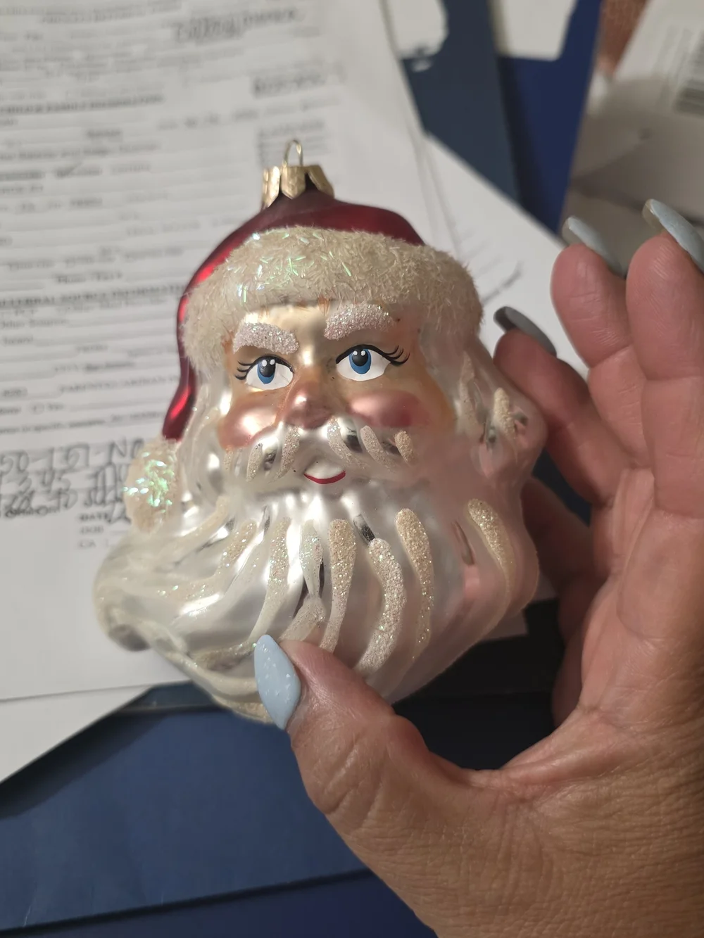 Vtg Santa Head Mercury Glass Christmas Ornament Holland Glitter